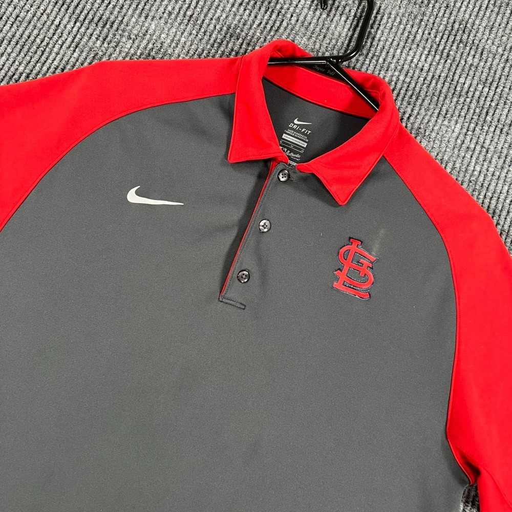St. Louis Cardinals Polo Shirt Mens Nike Medium Gray Red Short Sleeve MLB